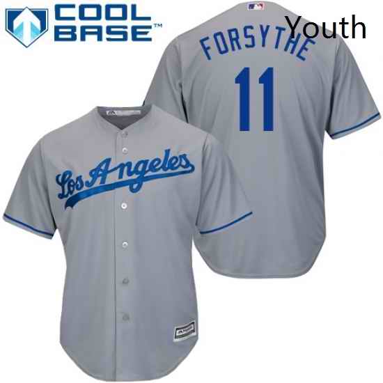 Youth Majestic Los Angeles Dodgers 11 Logan Forsythe Authentic Grey Road Cool Base MLB Jersey